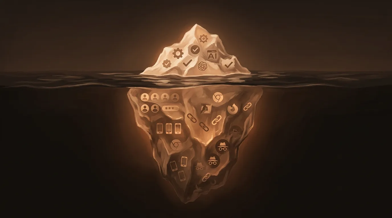 Iceberg showing small visible approved AI tools above water and massive unsanctioned usage below